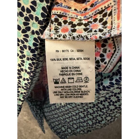 Maeve Athropologie Sydney Silk Top Womens 6 Multicolor Mosaic Print Button Back - Picture 6 of 6